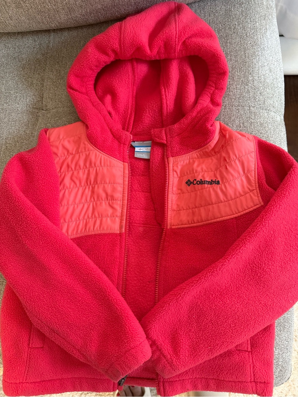Columbia Girls' Hooded Fleece Jacket - Bright Orange/Coral Size 4